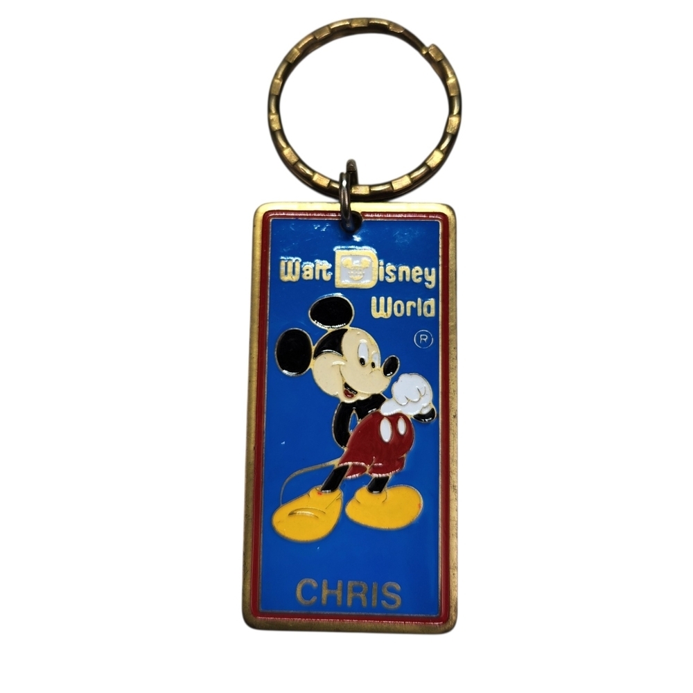 Vintage Walt Disney World Mickey Mouse Keychain - Name "CHRIS" - Blue Enamel 80s